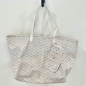*AUTHENTIC* GOYARD White Saint Louis GM Tote Bag with Pouch - White